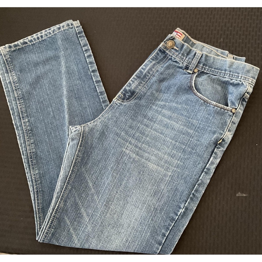 Phat Farm Jeans Mens 38x34 Blue Relaxed Straight Original Flava Embroidered
